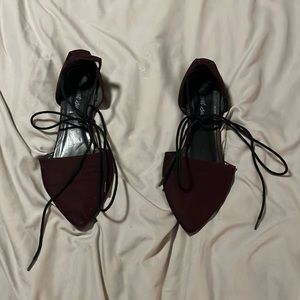 Burgundy lace up flats
